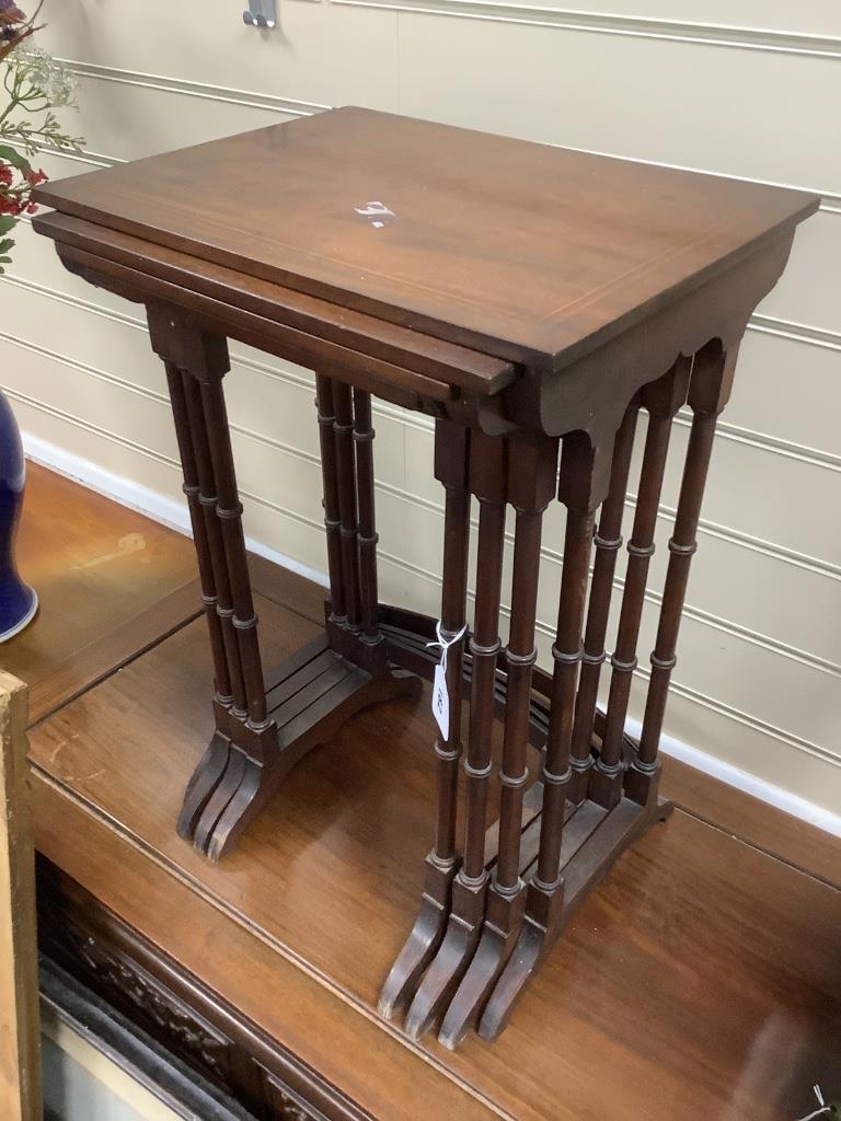 A quartetto of Edwardian satinwood banded mahogany tea tables, width 42cm, depth 31cm, height 61cm